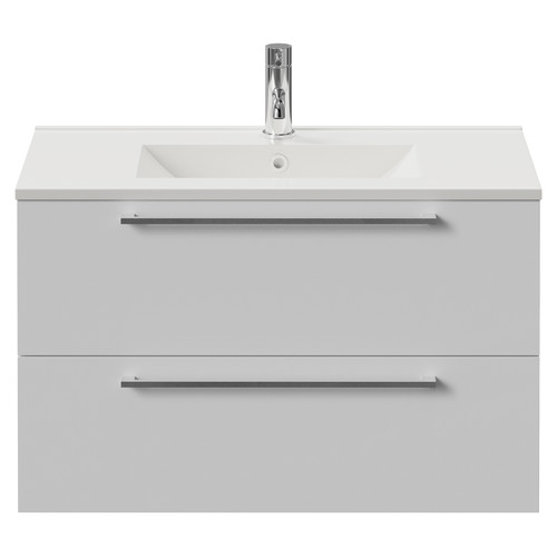 Napoli 390 Gloss White 800mm Wall Mounted 2 Drawer Vanity Unit with Angel Basin Front View