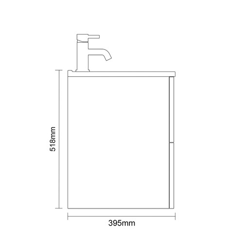Napoli 390 Gloss White 800mm Wall Mounted 2 Drawer Vanity Unit with Angel Basin Side on Dimensions