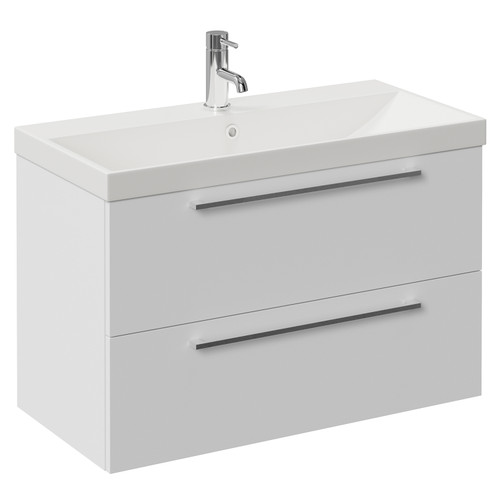 Napoli 390 Gloss White 800mm Wall Mounted 2 Drawer Vanity Unit with Rimini Basin Left Hand View