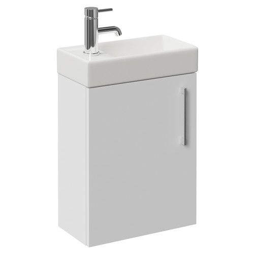 Napoli Cube Gloss White 400mm Wall Mounted Single Door Vanity Unit with Align Basin Left Hand View