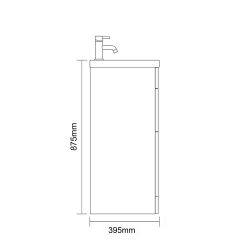 Napoli 390 Gloss White 1200mm 4 Door Vanity Unit with Double Glide Basins Side on Dimensions