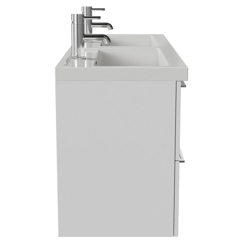 Napoli 390 Gloss White 1200mm Wall Mounted 4 Drawer Vanity Unit with Double Lucia Basins Side View