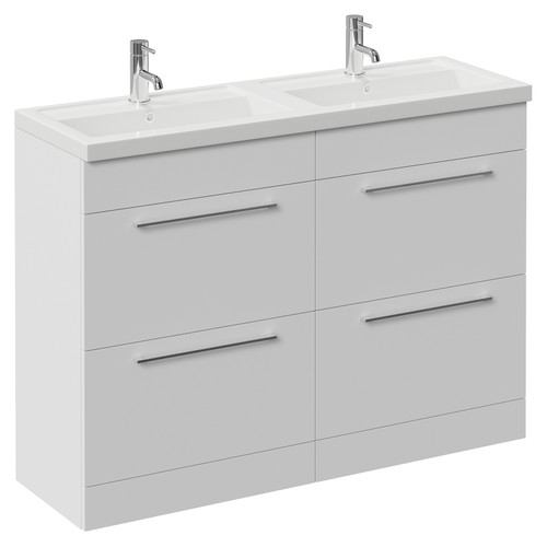 Napoli 390 Gloss White 1200mm 4 Drawer Vanity Unit with Double Lucia Basins Left Hand View