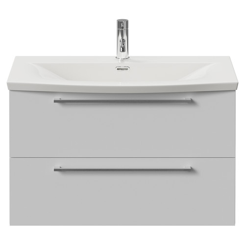 Napoli 390 Gloss White 800mm Wall Mounted 2 Drawer Vanity Unit with Arc Basin Front View