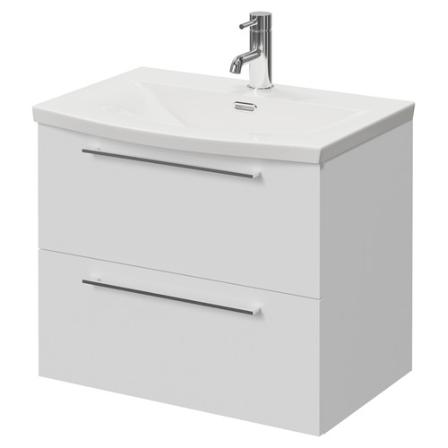Napoli 390 Gloss White 600mm Wall Mounted 2 Drawer Vanity Unit with Arc Basin Right Hand View