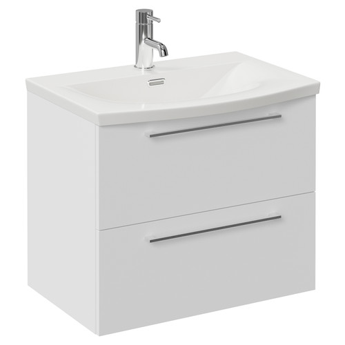 Napoli 390 Gloss White 600mm Wall Mounted 2 Drawer Vanity Unit with Arc Basin Left Hand View