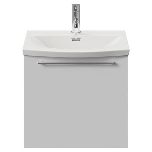 Napoli 390 Gloss White 500mm Wall Mounted Single Drawer Vanity Unit with Arc Basin Front View