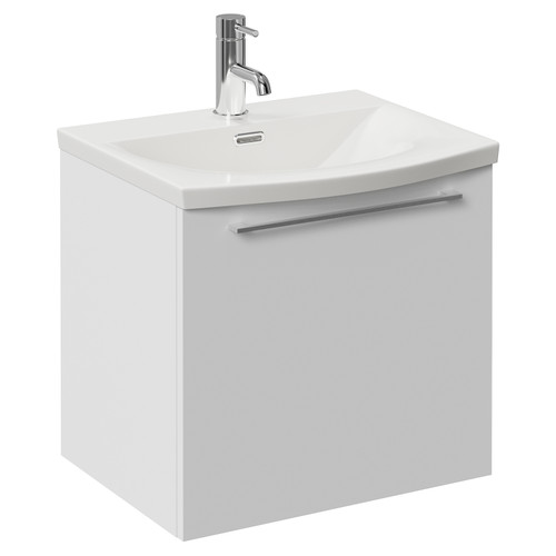 Napoli 390 Gloss White 500mm Wall Mounted Single Drawer Vanity Unit with Arc Basin Left Hand View