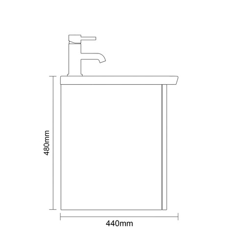 Napoli 390 Gloss White 500mm Wall Mounted Single Drawer Vanity Unit with Arc Basin Side on Dimensions