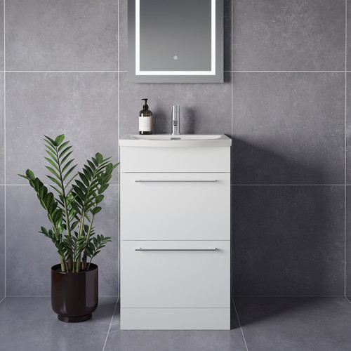 Napoli 390 Gloss White 500mm 2 Drawer Vanity Unit with Arc Basin Lifestyle Image