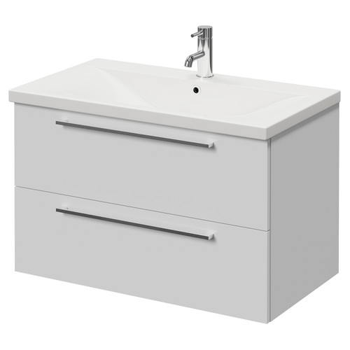 Napoli 460 Gloss White 800mm Wall Mounted 2 Drawer Vanity Unit with Glide Basin Right Hand View