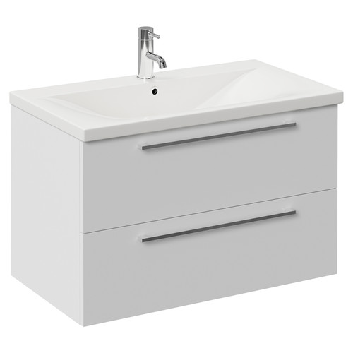 Napoli 460 Gloss White 800mm Wall Mounted 2 Drawer Vanity Unit with Glide Basin Left Hand View