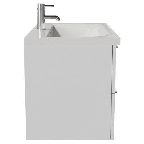 Napoli 460 Gloss White 800mm Wall Mounted 2 Drawer Vanity Unit with Glide Basin Side View