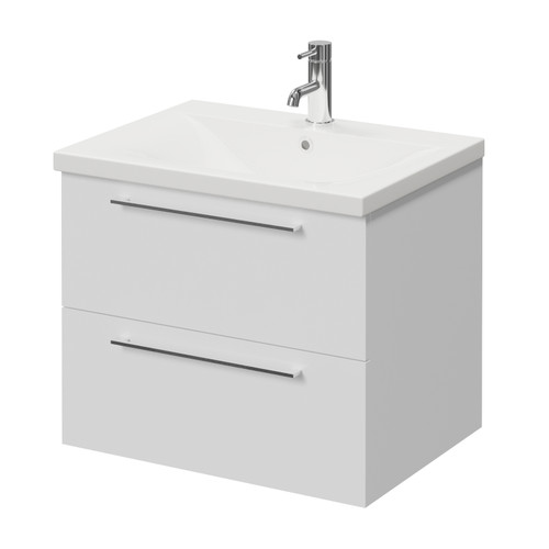 Napoli 460 Gloss White 600mm Wall Mounted 2 Drawer Vanity Unit with Glide Basin Right Hand View