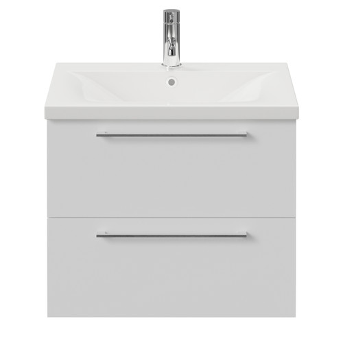 Napoli 460 Gloss White 600mm Wall Mounted 2 Drawer Vanity Unit with Glide Basin Front View