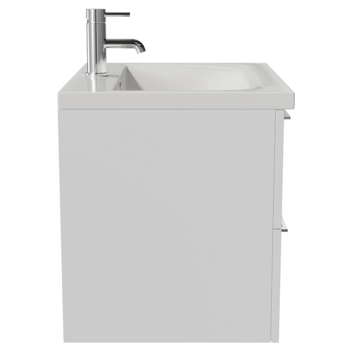 Napoli 460 Gloss White 600mm Wall Mounted 2 Drawer Vanity Unit with Glide Basin Side View