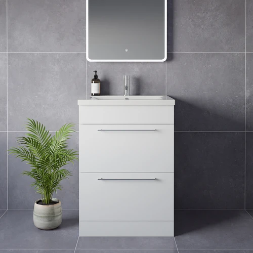Napoli 460 Gloss White 600mm 2 Drawer Vanity Unit with Glide Basin Lifestyle Image