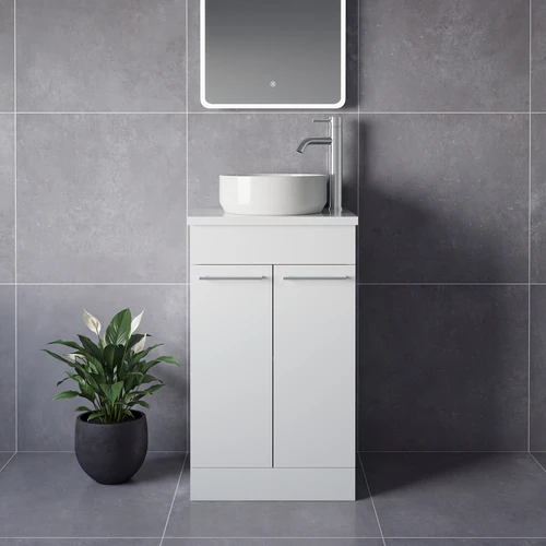 Napoli 390 Gloss White 500mm 2 Door Vanity Unit for Countertop Basins Lifestyle Image