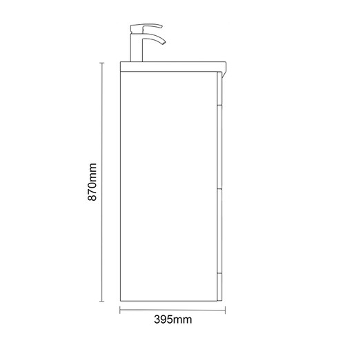 Napoli 390 Gloss White 500mm 2 Drawer Vanity Unit with Glide Basin Side on Dimensions
