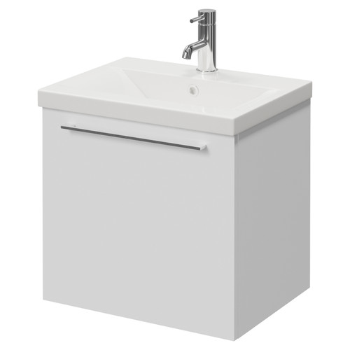 Napoli 390 Gloss White 500mm Wall Mounted Single Drawer Vanity Unit with Glide Basin Right Hand View