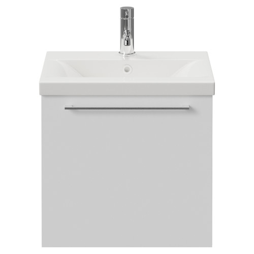 Napoli 390 Gloss White 500mm Wall Mounted Single Drawer Vanity Unit with Glide Basin Front View