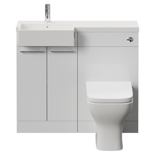 Napoli 250 Gloss White 1000mm 2 Door Vanity Unit Toilet Suite with Left Hand Square Rico Semi Recessed Basin Front View