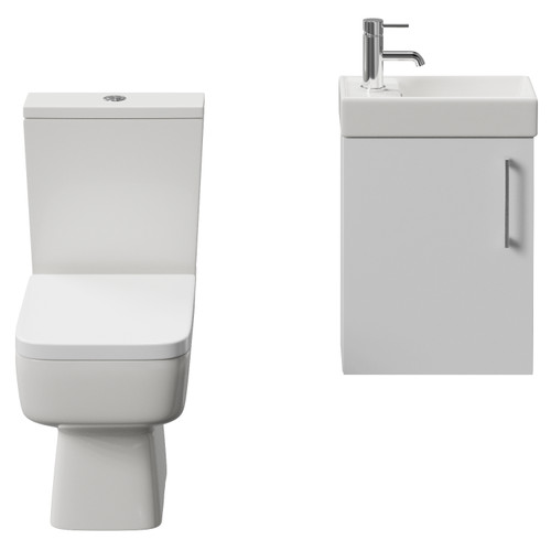 Napoli Cube Gloss White 400mm Single Door Wall Mounted Vanity Unit and Toilet Suite with Align Basin Front View