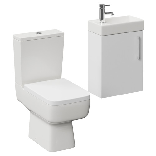 Napoli Cube Gloss White 400mm Single Door Wall Mounted Vanity Unit and Toilet Suite with Align Basin Left Hand View