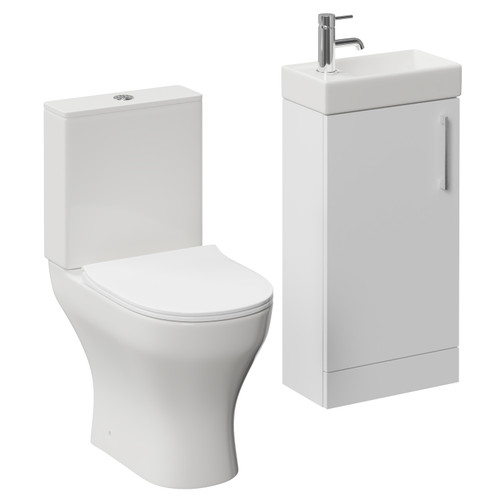 Napoli Cube Gloss White 400mm Single Door Vanity Unit and Jubilee Toilet Suite with Align Basin Left Hand View