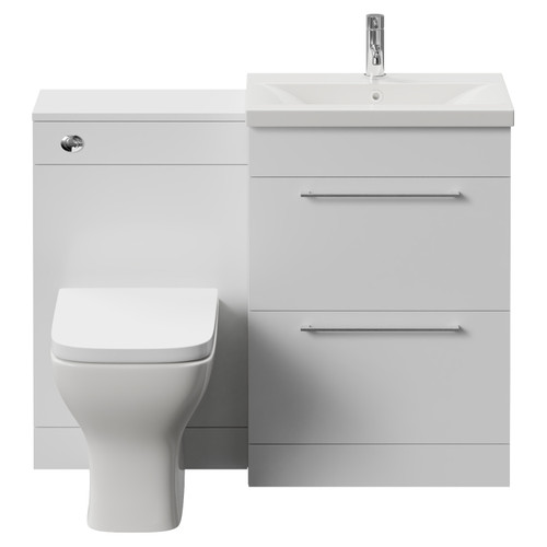 Napoli 390 Gloss White 1100mm 2 Drawer Vanity Unit Toilet Suite with Glide Basin Front View