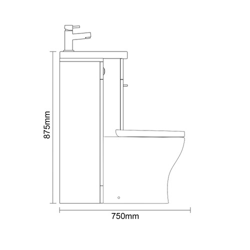 Napoli 390 Gloss White 1100mm 2 Drawer Vanity Unit Toilet Suite with Glide Basin Side on Dimensions