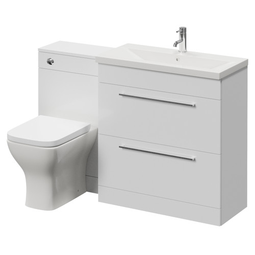 Napoli 390 Gloss White 1300mm 2 Drawer Vanity Unit Toilet Suite with Glide Basin Right Hand View