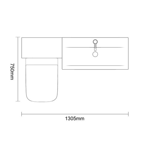 Napoli 390 Gloss White 1300mm 2 Drawer Vanity Unit Toilet Suite with Glide Basin Top Down Dimensions
