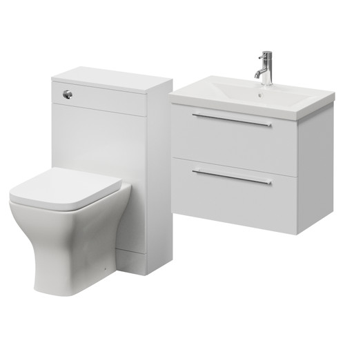 Napoli 390 Gloss White 1100mm Wall Mounted 2 Drawer Vanity Unit and Toilet Suite with Glide Basin Right Hand View