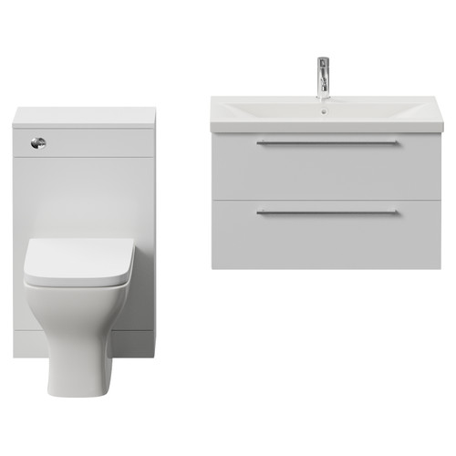 Napoli 390 Gloss White 1300mm Wall Mounted 2 Drawer Vanity Unit and Toilet Suite with Glide Basin Front View