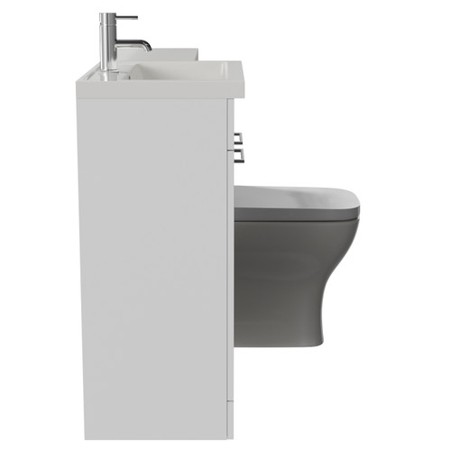 Napoli 390 Gloss White 1100mm 2 Door Vanity Unit Toilet Suite with Square Left Hand Lucia Basin Side View