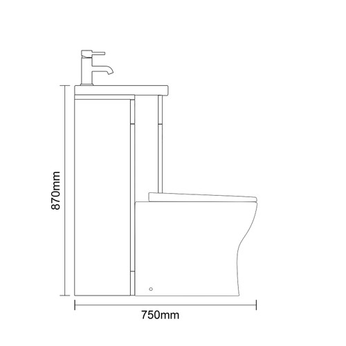 Napoli 390 Gloss White 1000mm 2 Drawer Vanity Unit Toilet Suite with Glide Basin Side on Dimensions