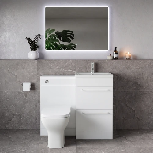 Napoli 390 Gloss White 1000mm 2 Drawer Vanity Unit Toilet Suite with Glide Basin Lifestyle Image