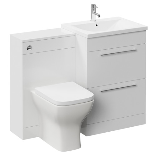 Napoli 460 Gloss White 1100mm 2 Drawer Vanity Unit Toilet Suite with Glide Basin Left Hand View