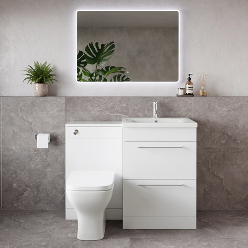 Napoli 460 Gloss White 1100mm 2 Drawer Vanity Unit Toilet Suite with Glide Basin Lifestyle Image