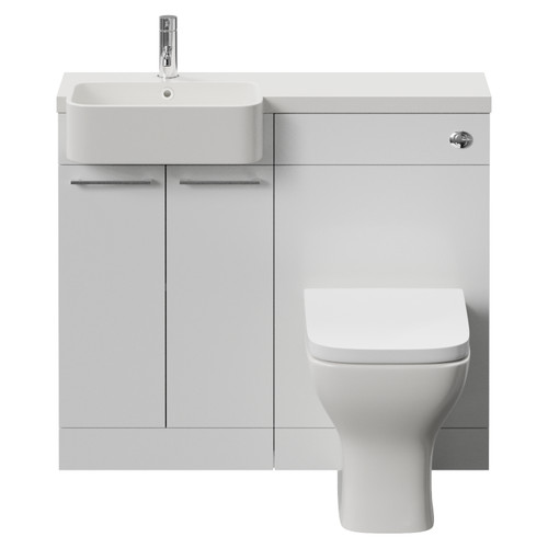 Napoli 250 Gloss White 1000mm 2 Door Vanity Unit Toilet Suite with Left Hand Round Rico Semi Recessed Basin Front View