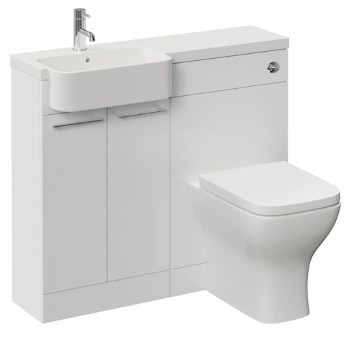 Napoli 250 Gloss White 1000mm 2 Door Vanity Unit Toilet Suite with Left Hand Round Rico Semi Recessed Basin Left Hand View