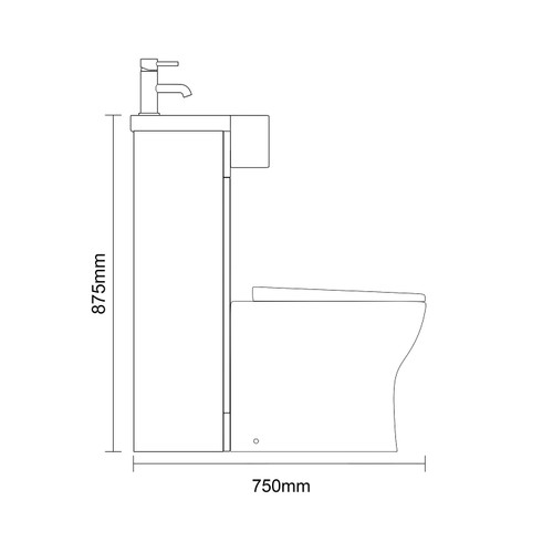 Napoli 250 Gloss White 1000mm 2 Door Vanity Unit Toilet Suite with Left Hand Round Rico Semi Recessed Basin Side on Dimensions