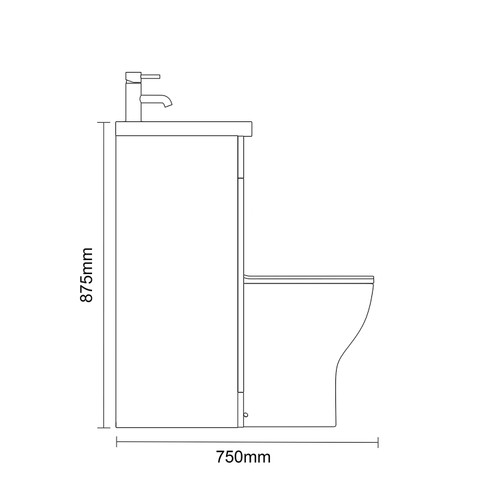Napoli 390 Gloss White 900mm Single Door Vanity Unit Toilet Suite with Left Hand Square Lucia Basin Side on Dimensions