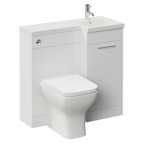 Napoli 390 Gloss White 900mm Single Door Vanity Unit Toilet Suite with Right Hand Square Lucia Basin Left Hand View