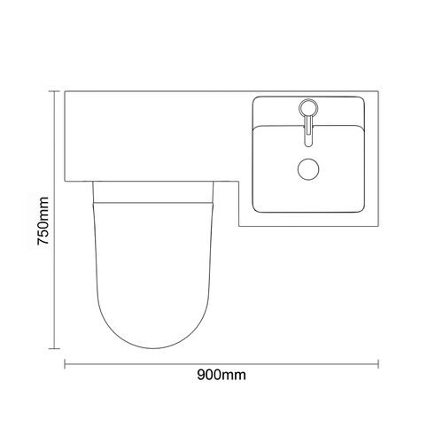 Napoli 390 Gloss White 900mm Single Door Vanity Unit Toilet Suite with Right Hand Square Lucia Basin Top Down Dimensions