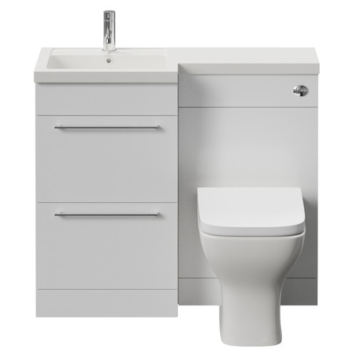 Napoli 390 Gloss White 1000mm 2 Drawer Vanity Unit Toilet Suite with Left Hand Square Lucia Basin Front View