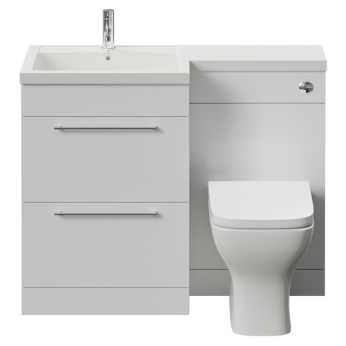 Napoli 460 Gloss White 1100mm 2 Drawer Vanity Unit Toilet Suite with Left Hand Square Lucia Basin Front View