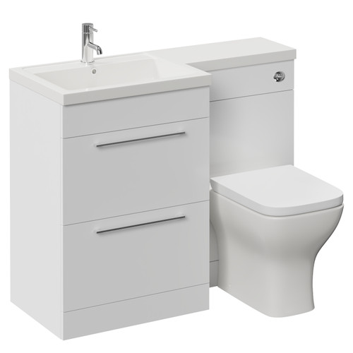 Napoli 460 Gloss White 1100mm 2 Drawer Vanity Unit Toilet Suite with Left Hand Square Lucia Basin Left Hand View