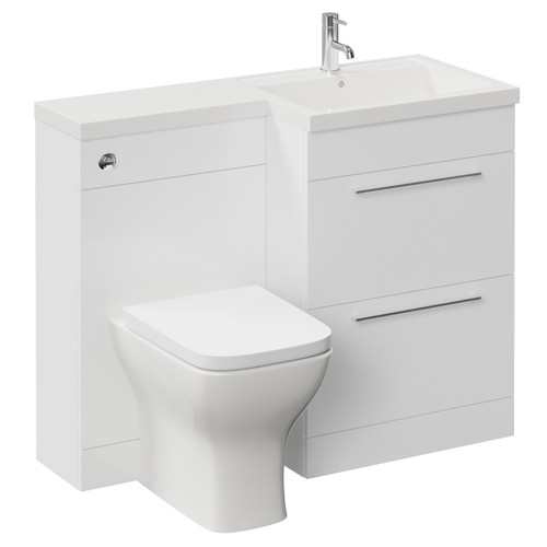 Napoli 460 Gloss White 1100mm 2 Drawer Vanity Unit Toilet Suite with Right Hand Square Lucia Basin Left Hand View